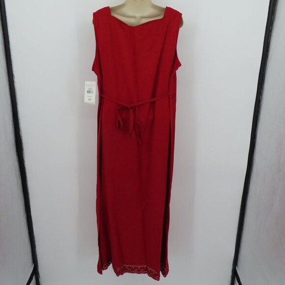 Maggie McNaughton Women Plus Size 2X Red Linen Blend Crochet Long Dress NEW NWT - Picture 6 of 11